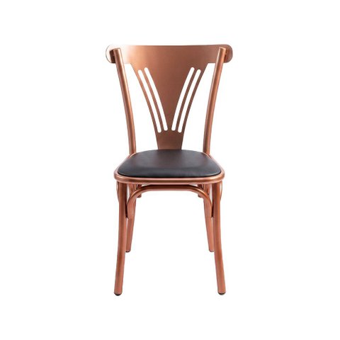 Cadeira de Jantar Paris Luxo Estrutura Aço Cobre Requinte para Mesa de Sala de Jantar - Cobre/Preta