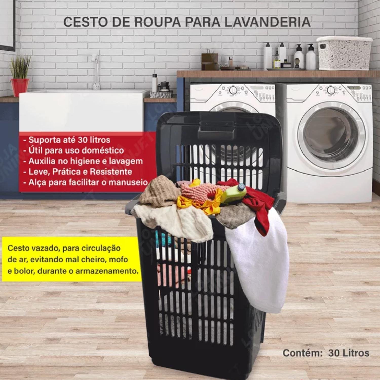 Cesto para Roupas Roupeiro Organizador com Tampa 30 Litros - 3