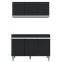 Ver imagem 6 de Armário Aéreo e Balcão Gabinete Cozinha Manu 120cm Com Tampo 3 Portas Preto - Abmaza