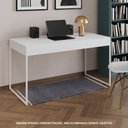 Ver imagem 1 de Escrivaninha Industrial Madeira Padrão Office Branca Malta 137x53cm com Base em Ferro Branco