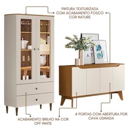 Cristaleira Liz e Buffet Quartzo para Sala Off White Nature Henn - 4
