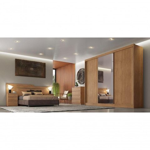 Guarda Roupa Casal com 1 Porta Espelhada 4 Gavetas - Diamond-cumaru - Móveis Novo Horizonte