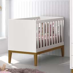 Berço Mini Cama Classic Branco Fosco com Pés Amadeirado - Reller Móveis - 2
