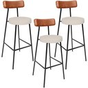 Ver imagem 1 de Kit 03 Banquetas Alta Cozinha Sala De Jantar Aço Milão L02 Couríssimo Camel Linho Cru - Lyam Decor