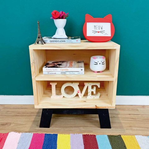 Mesa Lateral Woods Dual Prateleira Natural e Preto