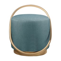 Puff Redondo Lunar em Linho e Base Metal Dourado Agarb Decor:linho Azul - 1