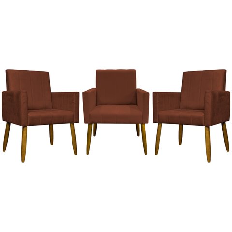 Kit 3 Poltronas Decorativas Confortáveis para Sala Mari Suede Cores