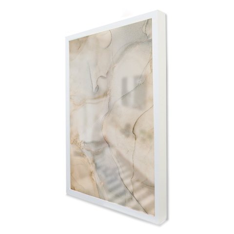 Quadro Decorativo Caixa Alta com Vidro Abstrato Mármore Luxo TaColado Moldura Branca 90 x 60cm