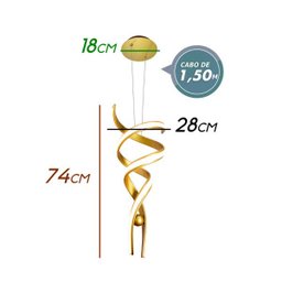 Pendente Fluire Bella Dourado 28x74cm 30W Re005 St1431 - 2
