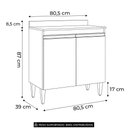Ver imagem 3 de Balcão de Cozinha Multiuso 80cm 2 Portas Hawai Cinza Claro - Lumil