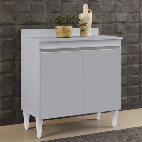 Balcão de Cozinha Multiuso 80cm 2 Portas Hawai Cinza Claro - Lumil