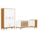 Ver imagem 1 de Dormitório Infantil Flip Guarda Roupa 4 Portas, Cômoda 4 Gavetas e Berço Branco Fosco/savana -