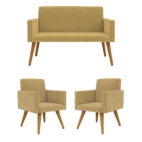 Kit Namoradeira + 2 Poltronas Decorativas Recepção Balaqui Cor:capuccino