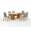 Ver imagem 1 de Conjunto Sala de Jantar Ísis 2,00m com 6 Cadeiras Tampo Orgânico Off White c/ Vidro Cinamomo/Linho P