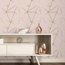 Ver imagem 1 de Papel de Parede Adesivo Zara Rosa com Detalhes Gold Rolo 5m