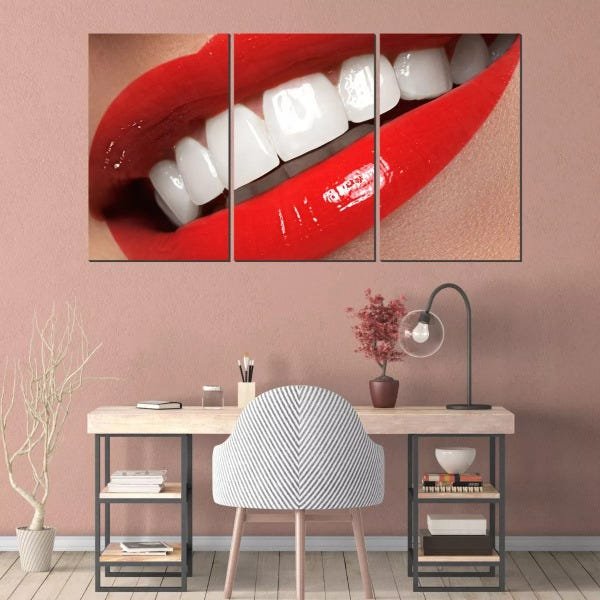 Kit Quadro Decorativo Para Consultório Dentista Sorriso Cor da armação:Água;Cor:Vermelho