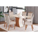 Ver imagem 1 de Conjunto: Mesa de Cozinha Luiza Tampo Madeirado C/ Vidro 160x90cm e 6 Cadeiras Bella Nature/linho -