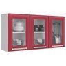 Armário De Aço 3 Portas Com Vidro Luce Branco e Vermelho Itatiaia Móveis - 1