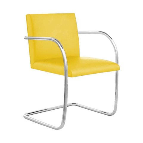 Cadeira Brno para Escritório Couro Sintético Amarelo Tubular Cromada