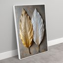 Ver imagem 2 de Quadro Decorativo Folhas Abstratas 3d Dourado Branco Sala Quarto Casa Escritório