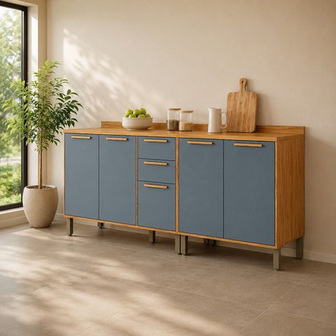 Balcões de Cozinha 5 Portas 2 Gavetas MDF com Tampos 200cm Malta Espresso Móveis Amêndoa/Platina