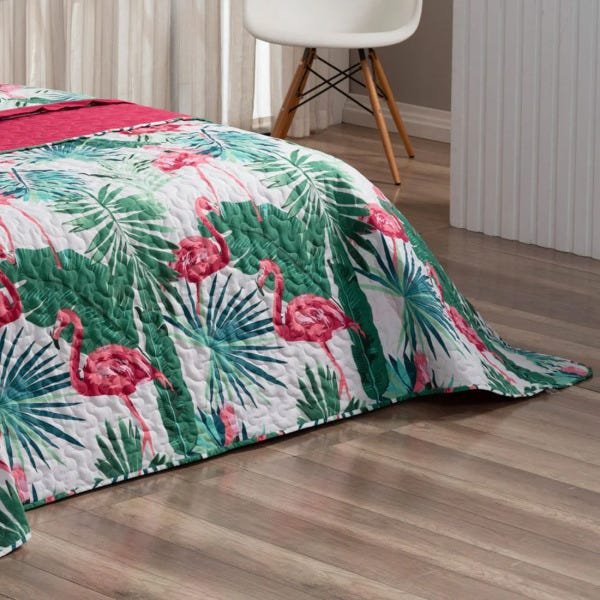 Cobre Leito Forest Flamingo Super King Dupla Face Micropercal 200 fios 03 peças - 3