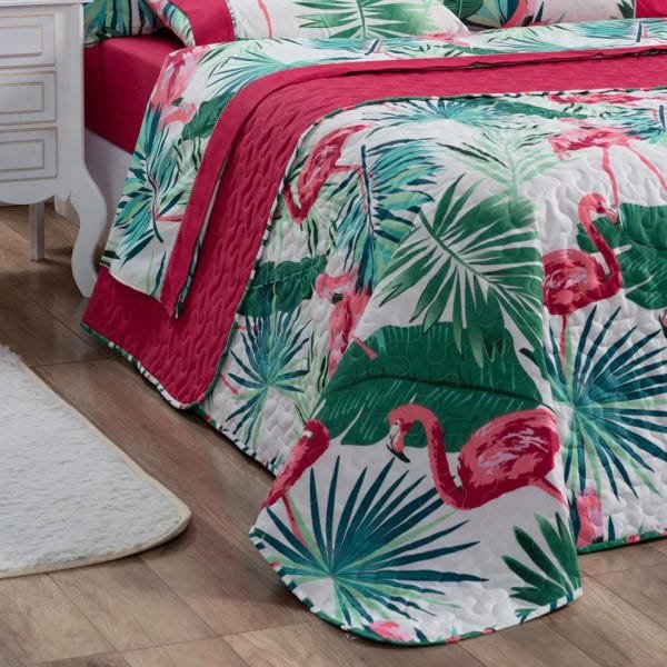 Cobre Leito Forest Flamingo Super King Dupla Face Micropercal 200 fios 03 peças - 4