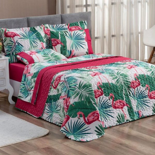 Cobre Leito Forest Flamingo Super King Dupla Face Micropercal 200 fios 03 peças - 1