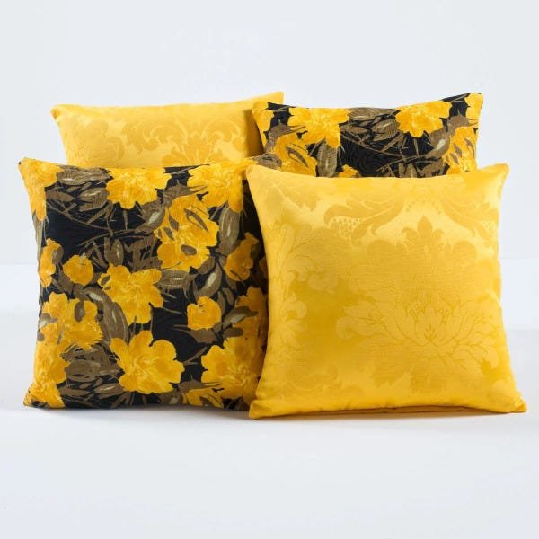 Kit Capas de Almofadas Decorativas Floral Amarelo/Preto 04 Peças - 1