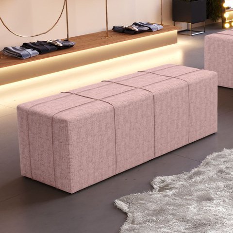 Puff Decorativo Living Sala de Estar 160 Cm Roma W01 Linho Rosa - Lyam Decor