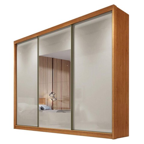 Guarda Roupa Casal Medelim 3 Portas 4 Gavetas com Espelho Cinamomo Fendi - Novo Horizonte