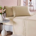 Ver imagem 1 de Jogo de Cama Queen Liso com Renda 4 Peças Bege Exclusive