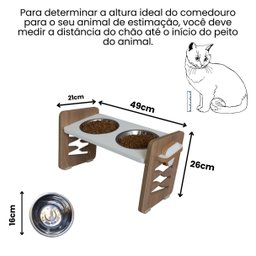 Comedouro Elevado Duplo Pet Mdf Cães e Gatos Zig Zag Regulagem Altura - Inox - 2
