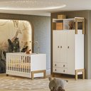 Ver imagem 1 de Quarto de Bebê Fantasia com Roupeiro 4375 e Berço 4300 Qmovi Branco Acetinado + Colchão Ortobom