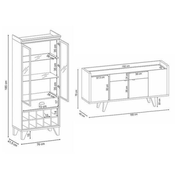 Conjunto Cristaleira Bar Adega e Buffet Aparador Balcão Albâni/Andorra Preto/Nature - Gran Belo - 4