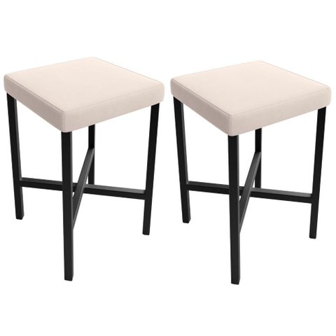 Kit 02 Banquetas Baixa Bar Cozinha Sala de Jantar Preto Stella L02 Suede Bege - Lyam Decor