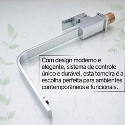 Torneira Bancada Monocomando C/ Misturador Água Quente e Fria Cromada P/ Banheiro Cozinha Quadrada - 7