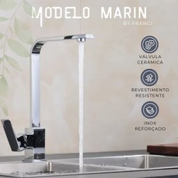 Torneira Bancada Monocomando C/ Misturador Água Quente e Fria Cromada P/ Banheiro Cozinha Quadrada - 4
