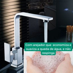 Torneira Bancada Monocomando C/ Misturador Água Quente e Fria Cromada P/ Banheiro Cozinha Quadrada - 3