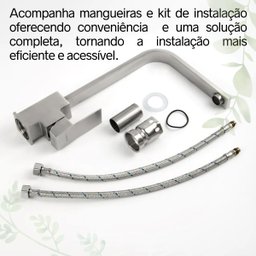 Torneira Bancada Monocomando C/ Misturador Água Quente e Fria Cromada P/ Banheiro Cozinha Quadrada - 8