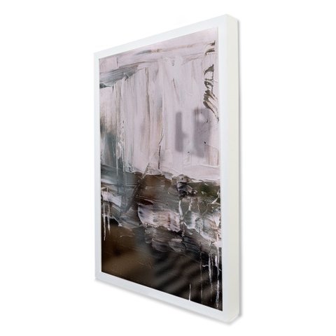 Quadro Decorativo Caixa Alta com Vidro Abstrato Black White TaColado Moldura Branca 90 x 60cm