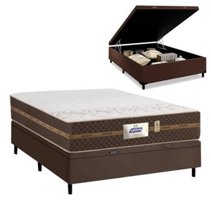 Cama Box Baú Casal Colchão Molas Flora Gazin + Box Sintético 52x138x188 Cor:Marrom