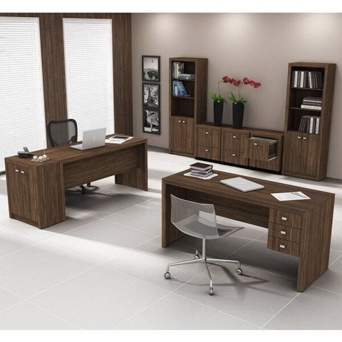Conjunto para Home Office com 08 Peças Nogal - Tecno Mobili
