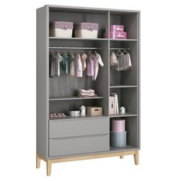 Quarto Infantil Classic 3 portas Cinza Fosco com Pés Madeira Natural - Reller Móveis - 6