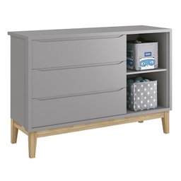 Quarto Infantil Classic 3 portas Cinza Fosco com Pés Madeira Natural - Reller Móveis - 8