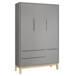 Quarto Infantil Classic 3 portas Cinza Fosco com Pés Madeira Natural - Reller Móveis - 5