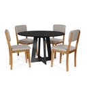 Ver imagem 1 de Mesa de Jantar Redonda Montreal Preta com 4 Cadeiras Estofadas Ella Cinza Claro
