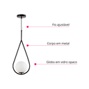 Ver mais imagens de Luminária Pendente Lustre Aro Gota Preto Bola Globo Esfera Opaco Leitoso Moderno Luxo Inl117