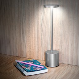 Luminária de Mesa Touch Candeeiro Led sem Fio Recarregável Prata - 4