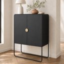 Ver imagem 1 de Aparador Buffet para Sala de Jantar Industrial Orgânico 90cm Alek A03 Nero Preto - Lyam Decor